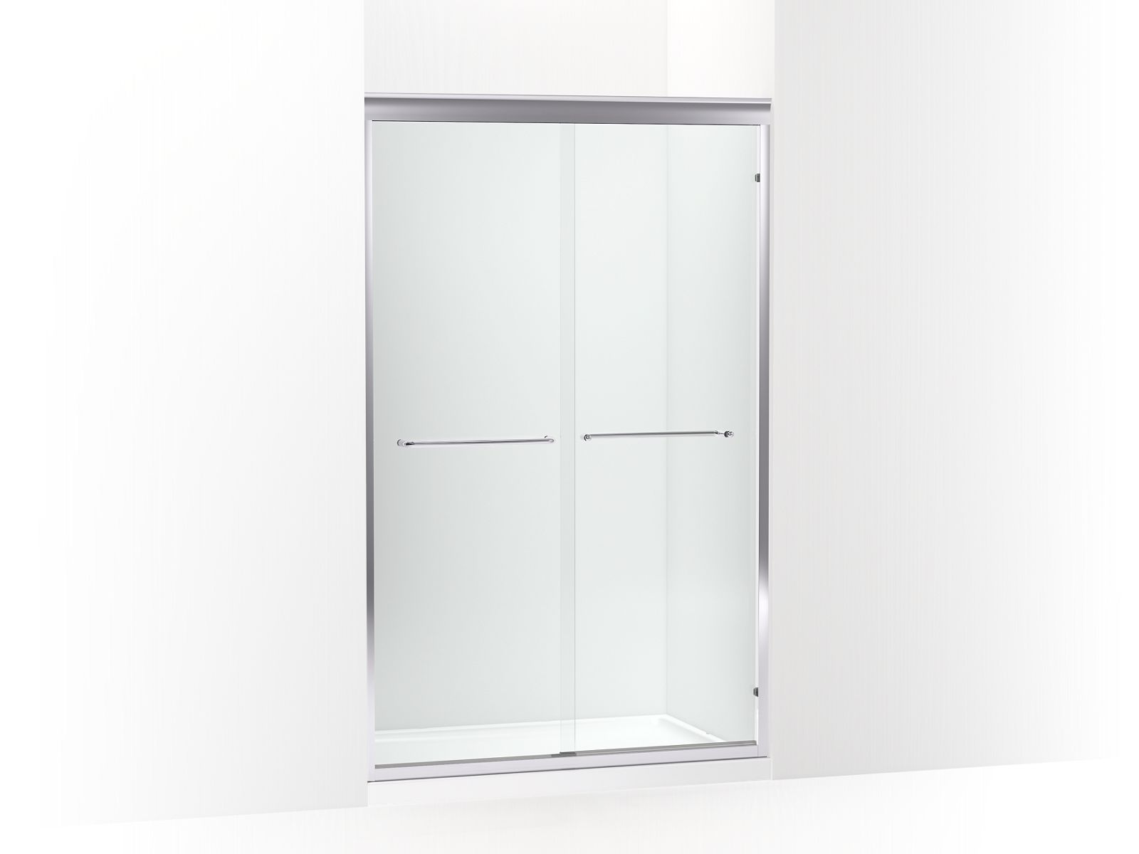 Fluence® 44-1/2" - 47-1/2" W x 75-23/32" H sliding shower door with 1/4" thick Crystal Clear glass