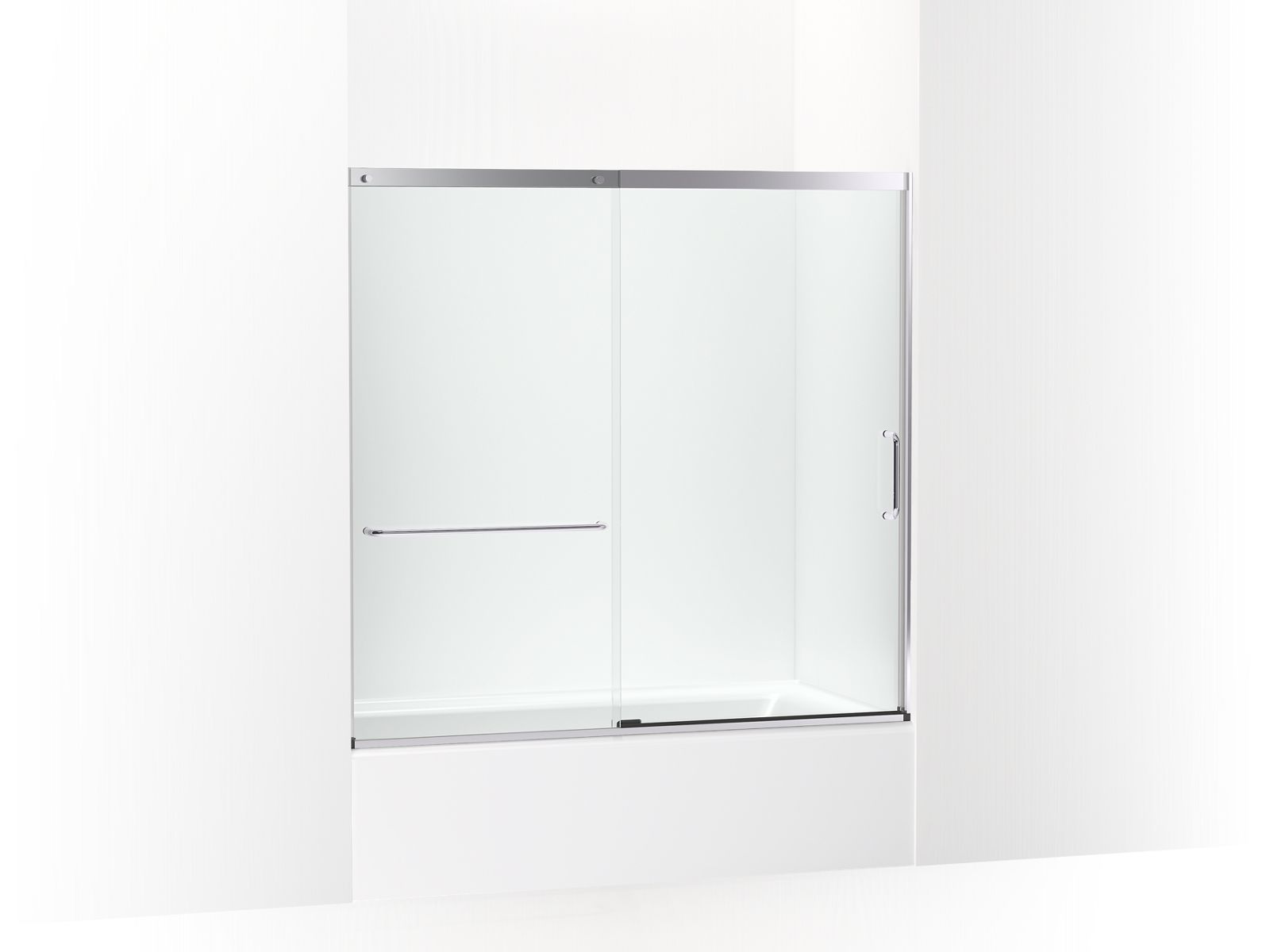 Elate® Sliding bath door, 56-3/4" H x 56-1/4 - 59-5/8" W with heavy 5/16" thick Crystal Clear glass