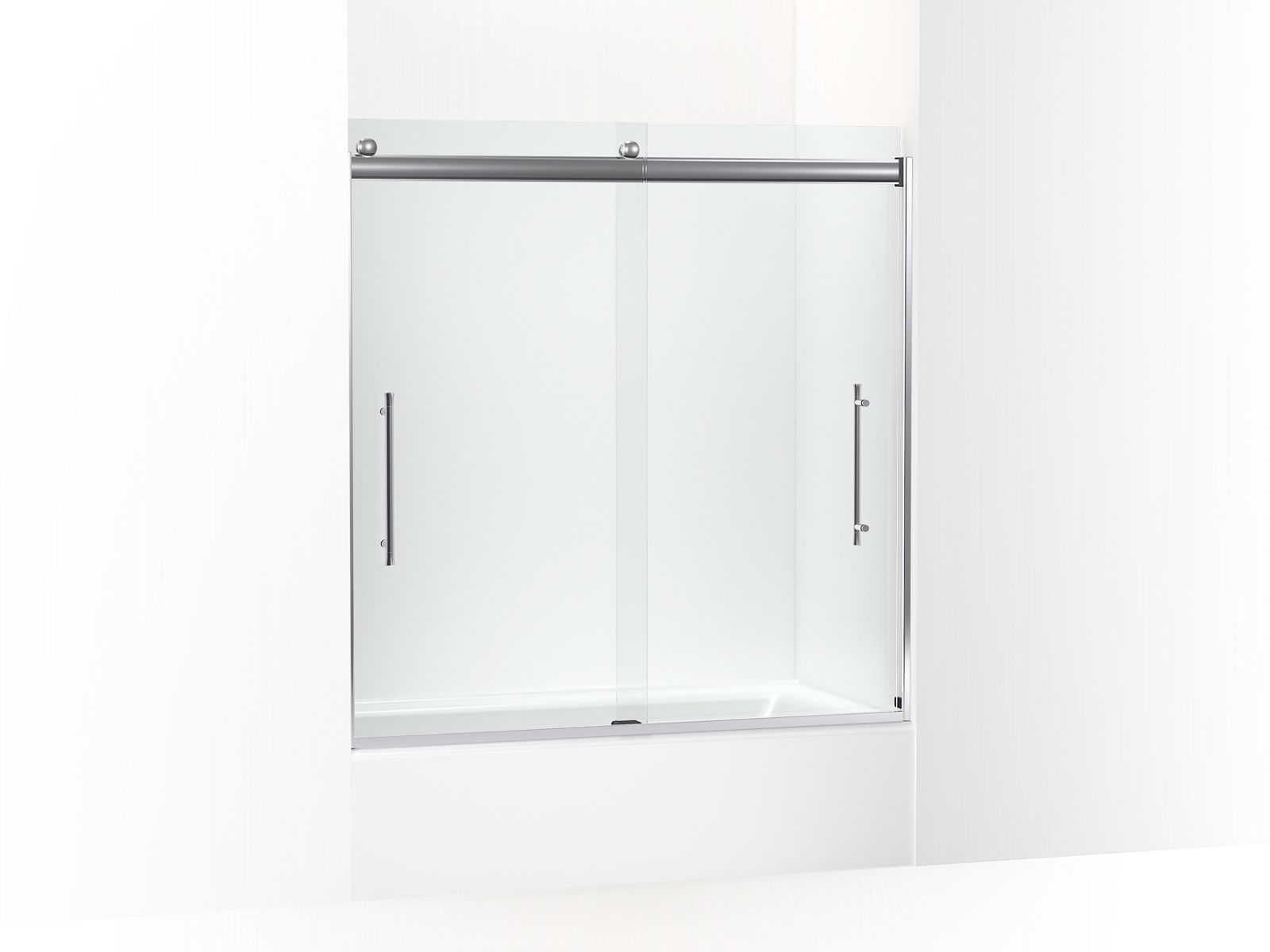 Elmbrook™ Frameless sliding bath door, 61-9/16" H x 54-5/8 - 59-5/8" W, with 5/16" thick Crystal Clear glass