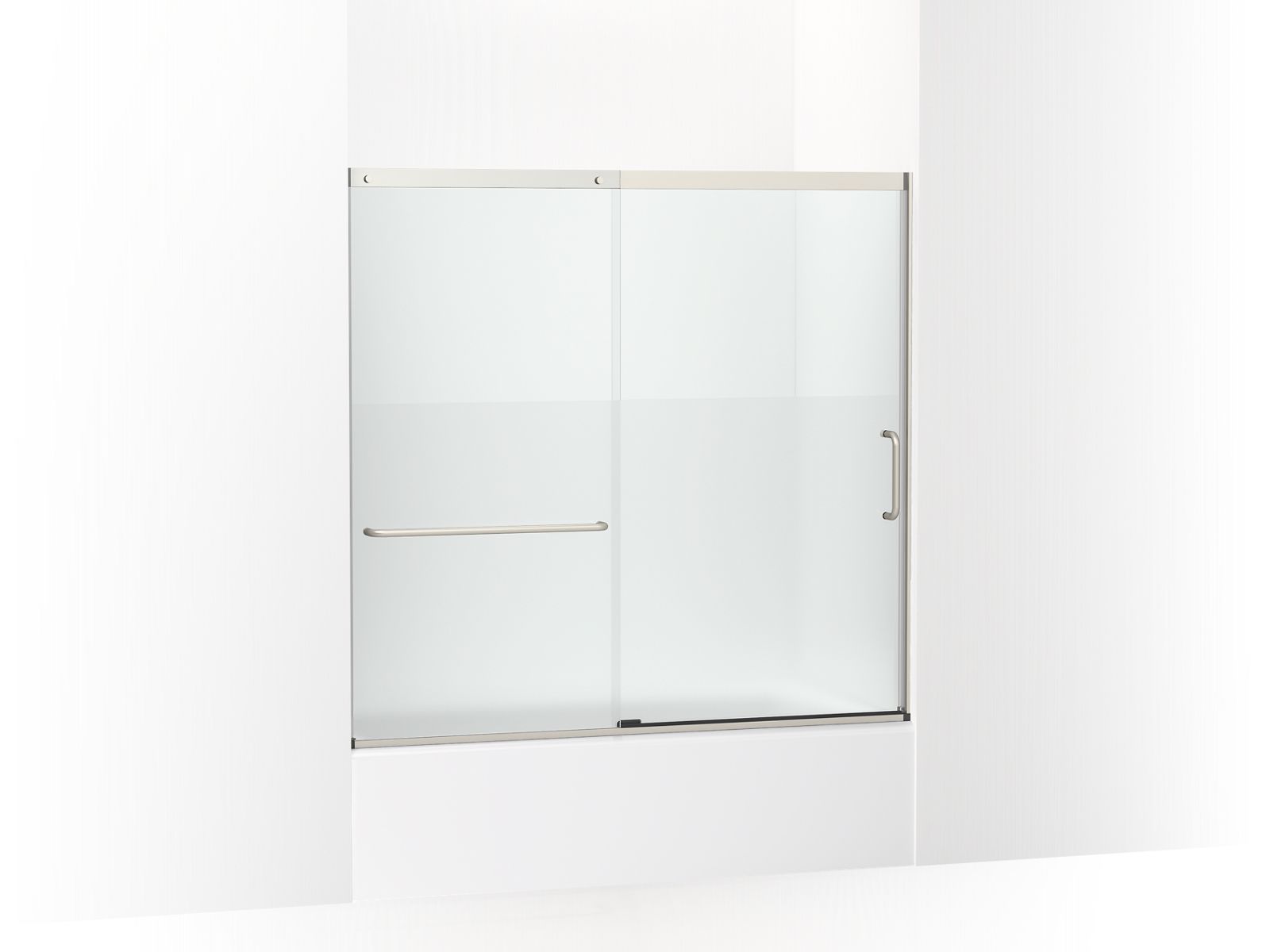 44898-elate-sliding-bath-door-56-3-4-h-x-56-1-4-59-5-8-w-with-heavy-5-16-thick-crystal-clear-glass-with-privacy-band-2.jpg Elate® Sliding bath door, 56-3/4" H x 56-1/4 - 59-5/8" W with heavy 5/16" thick Crystal Clear glass with privacy band