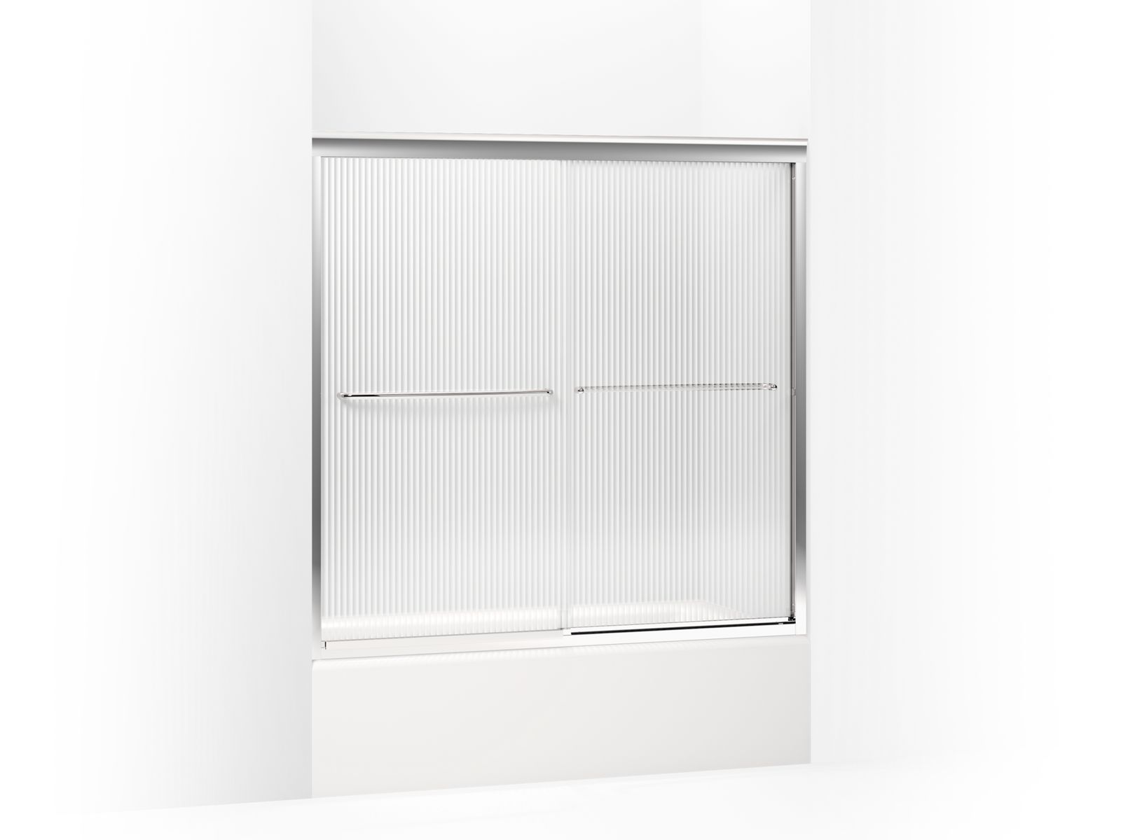 Fluence® Sliding bath door, 58-5/16" H x 56-5/8 - 59-5/8" W, with 1/4" thick Falling Lines glass