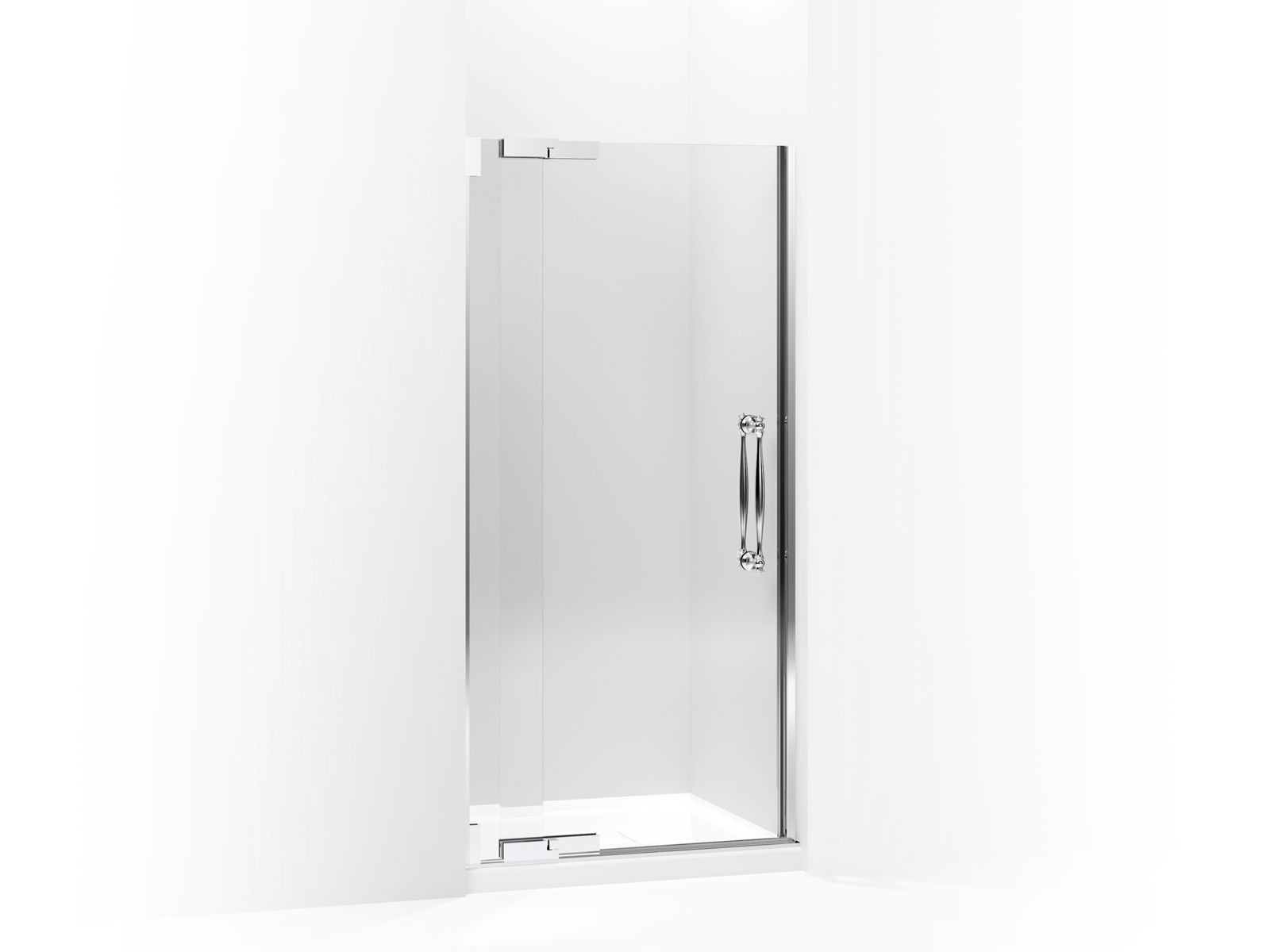 Finial® Pivot shower door, 72-1/4" H x 33-1/4 - 35-3/4" W, with 3/8" thick Crystal Clear glass