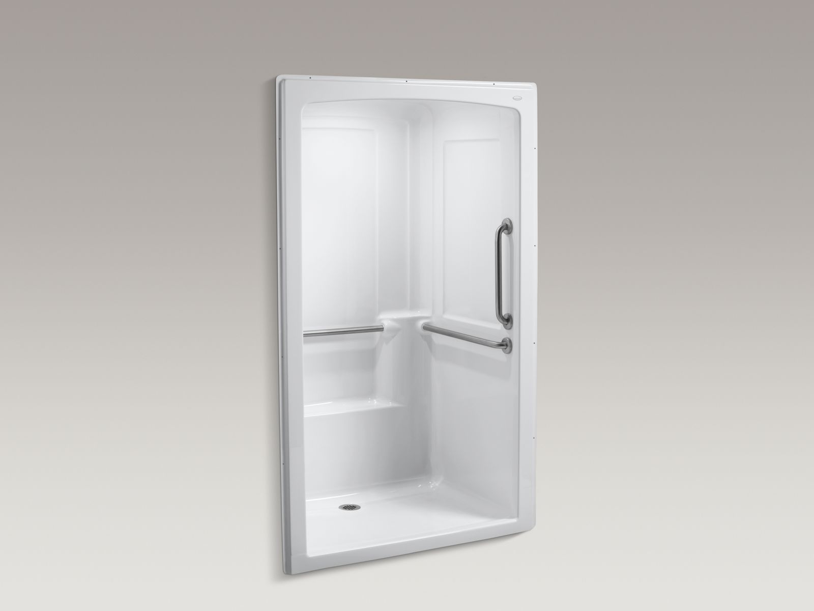 Freewill(R) 52" x 37-1/2" x 84" barrier-free commercial shower stall with brushed stainless steel grab bars