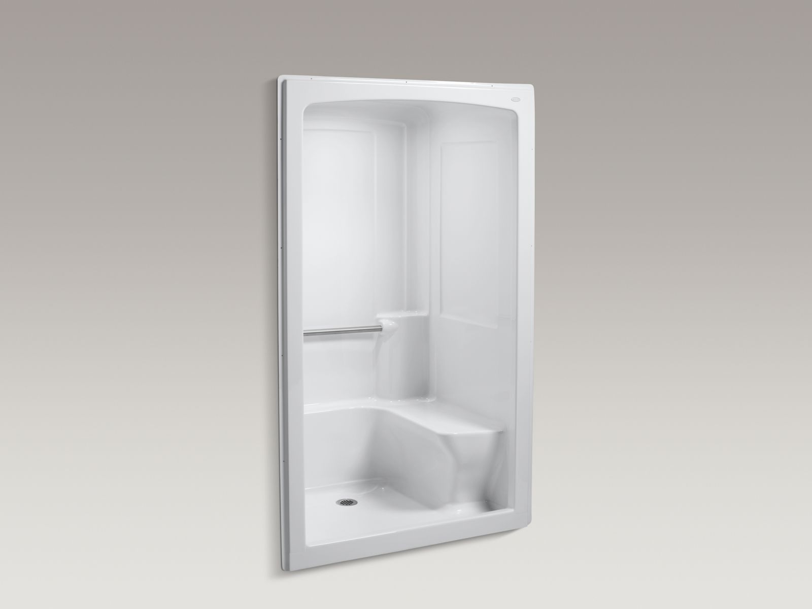 Freewill(R) 52" x 37-1/2" x 84" barrier-free commercial shower stall with brushed stainless steel grab bars and seat on right