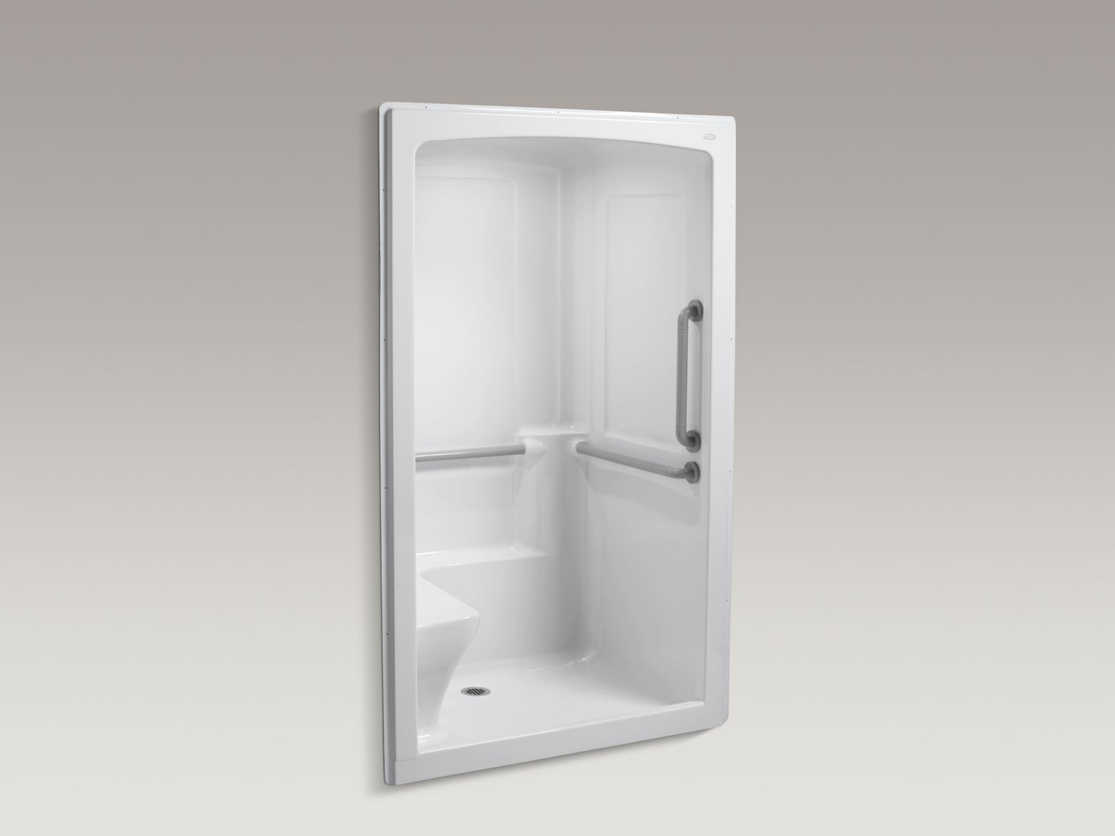 Freewill(R) 52" x 37-1/2" x 84" barrier-free commercial shower stall with nylon grab bars and seat on left