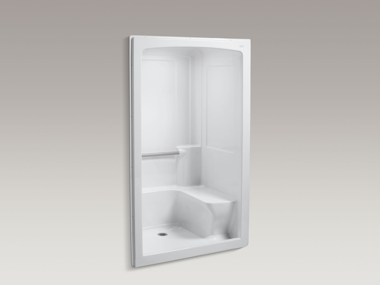 Freewill(R) 52" x 37-1/2" x 84" barrier-free shower commercial stall with nylon grab bars and seat on right