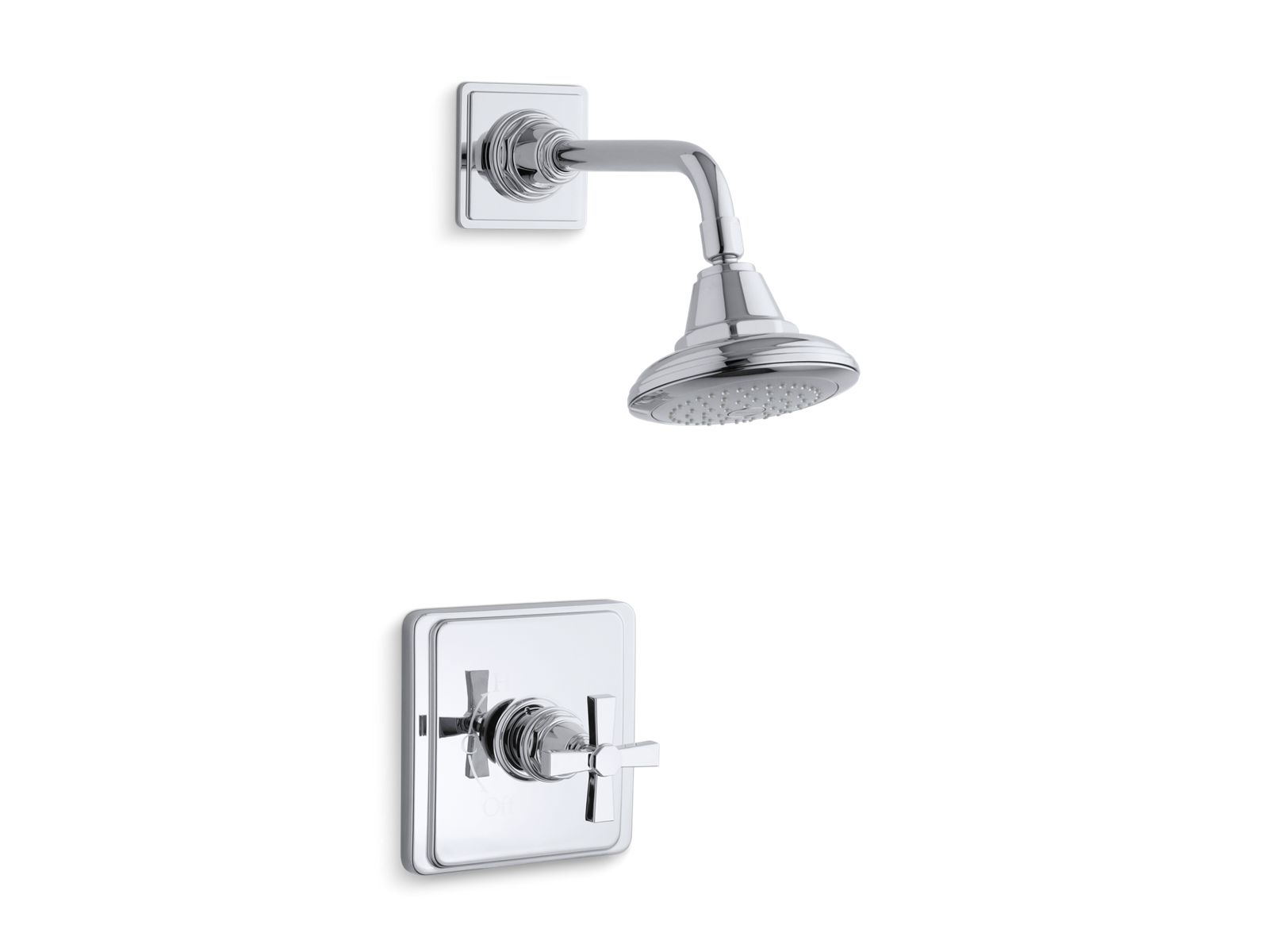 Pinstripe(R) Pure Rite-Temp(R) pressure-balancing shower faucet trim with cross handle, valve not included