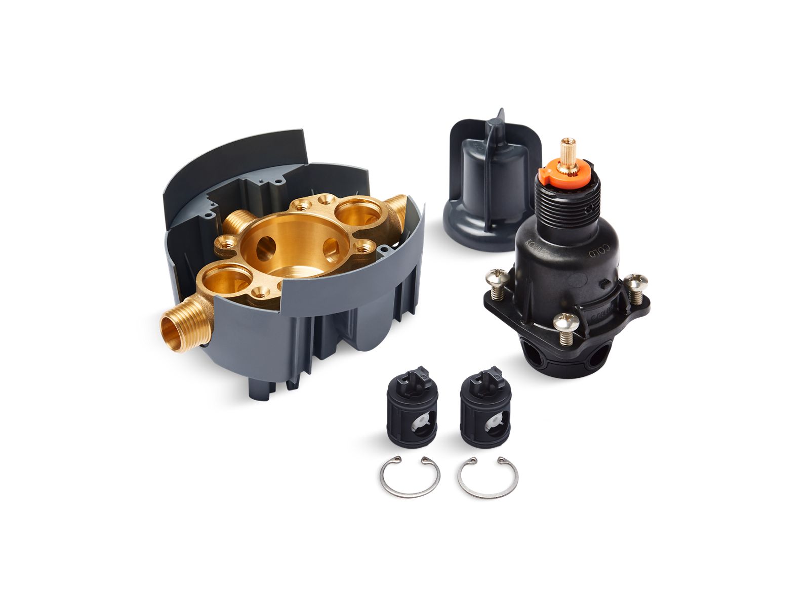 Rite-Temp® Pressure-balancing valve body and cartridge kit with service stops (supplied loose), project pack