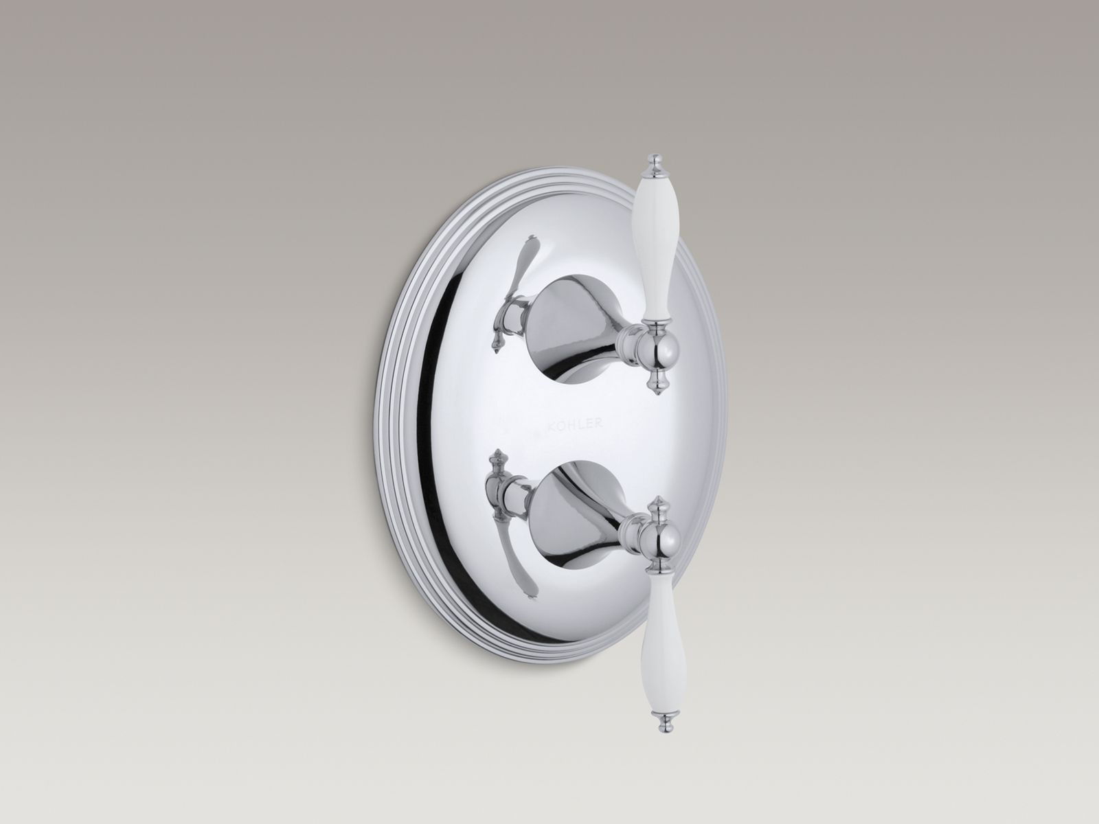 Finial(R) valve trim with lever handles with White handle inserts for stacked volume control and transfer valve, requires valve