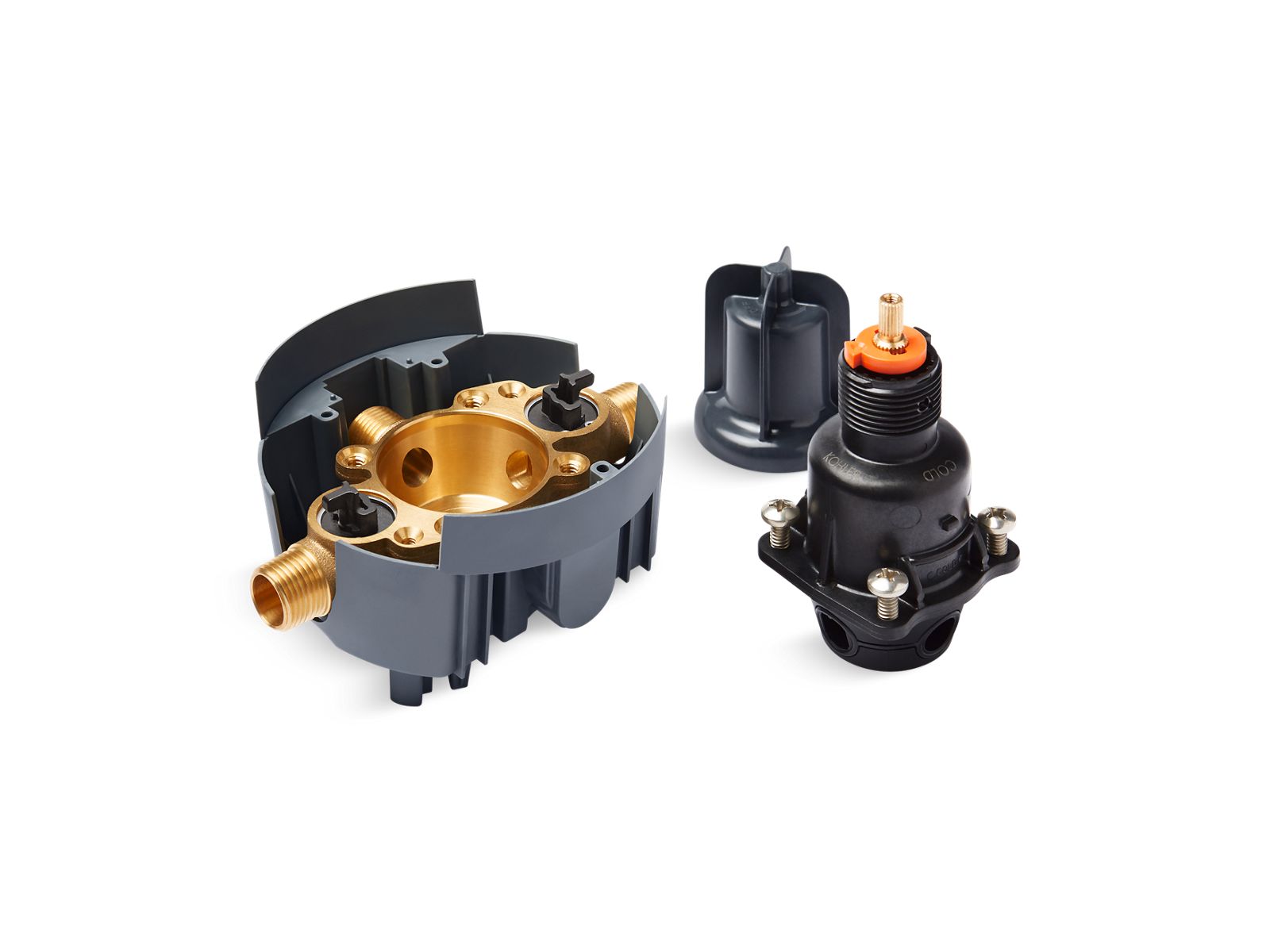 Rite-Temp® Valve body and pressure-balancing cartridge kit with service stops, project pack