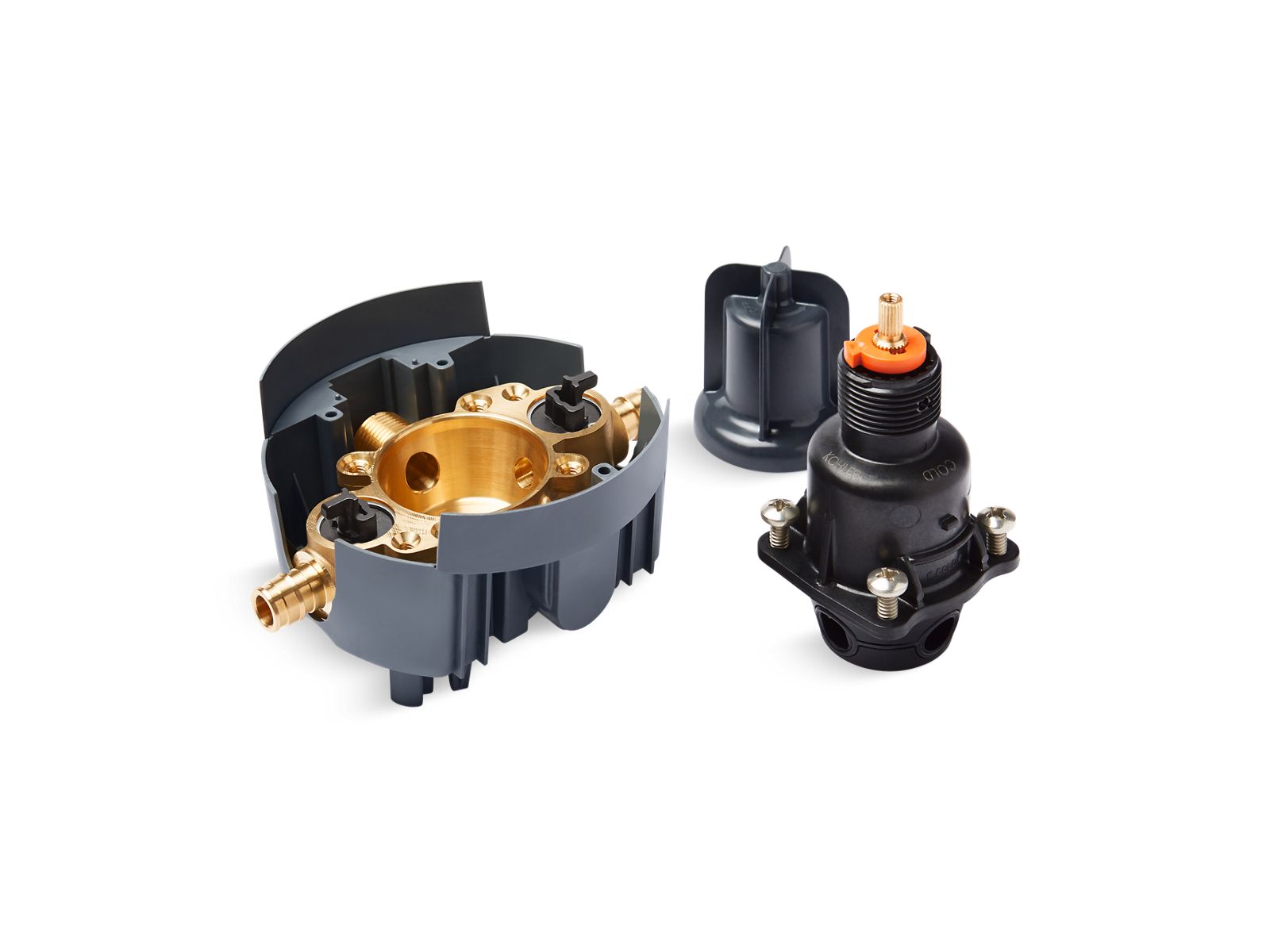 Rite-Temp® Valve body and pressure-balancing cartridge kit with service stops and PEX expansion connections, project pack