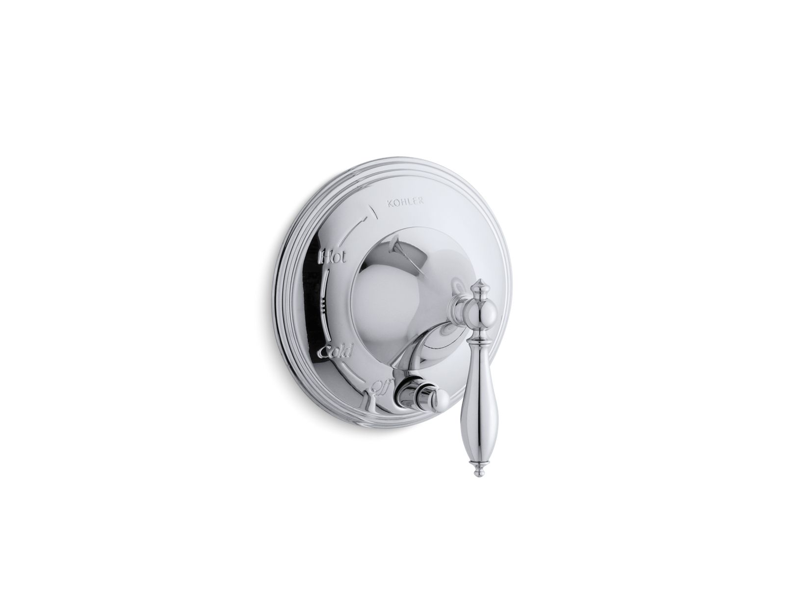 Finial® Rite-Temp® valve trim with lever handle and polished finish accents, valve not included