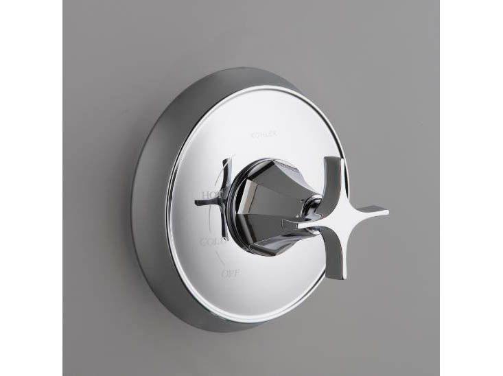 Memoirs(R) Rite-Temp(R) pressure-balancing valve trim with classic design and cross handle, valve not included