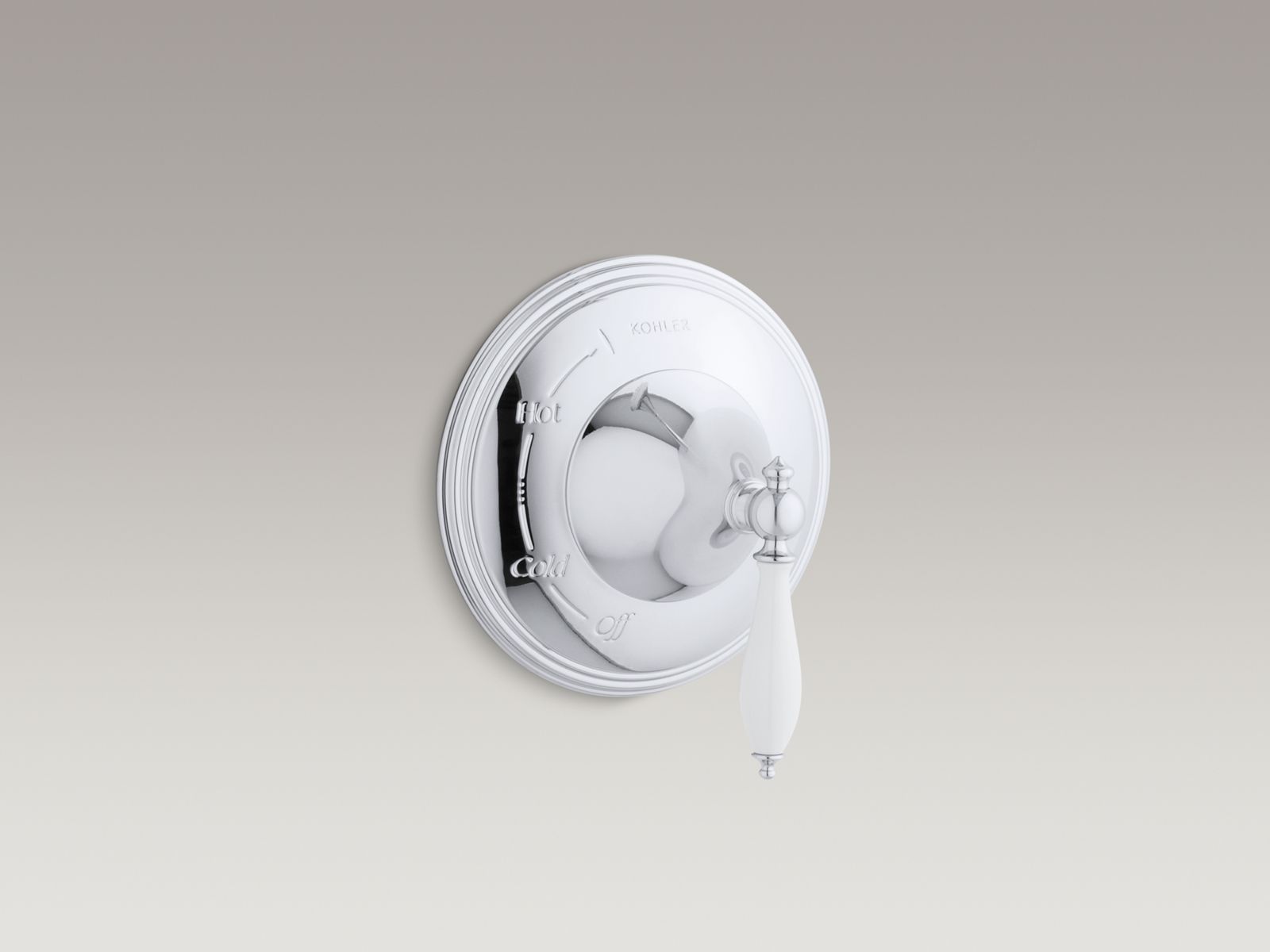 Finial(R) valve trim with lever handle with White handle insert for Rite-Temp(R) pressure-balancing valve, requires valve