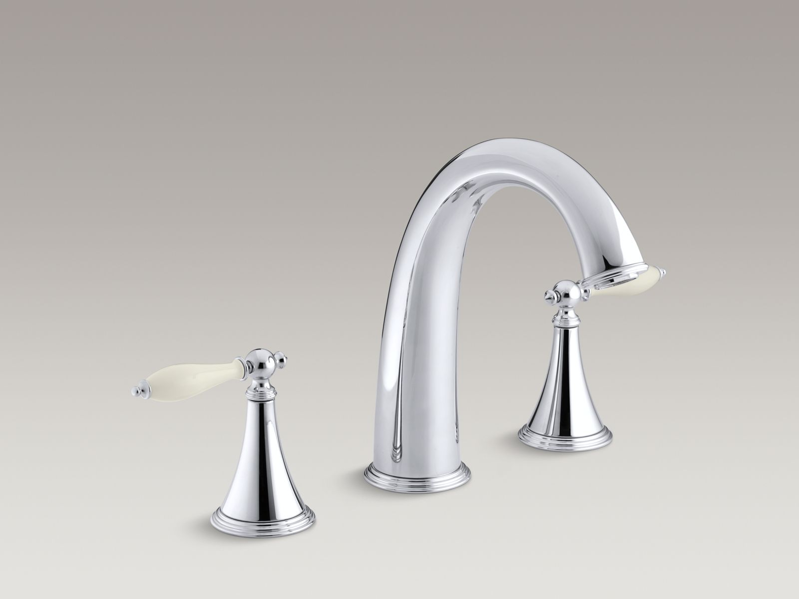 Finial(R) deck-mount bath faucet trim for high-flow valve with lever handles and Biscuit handle inserts, valve not included