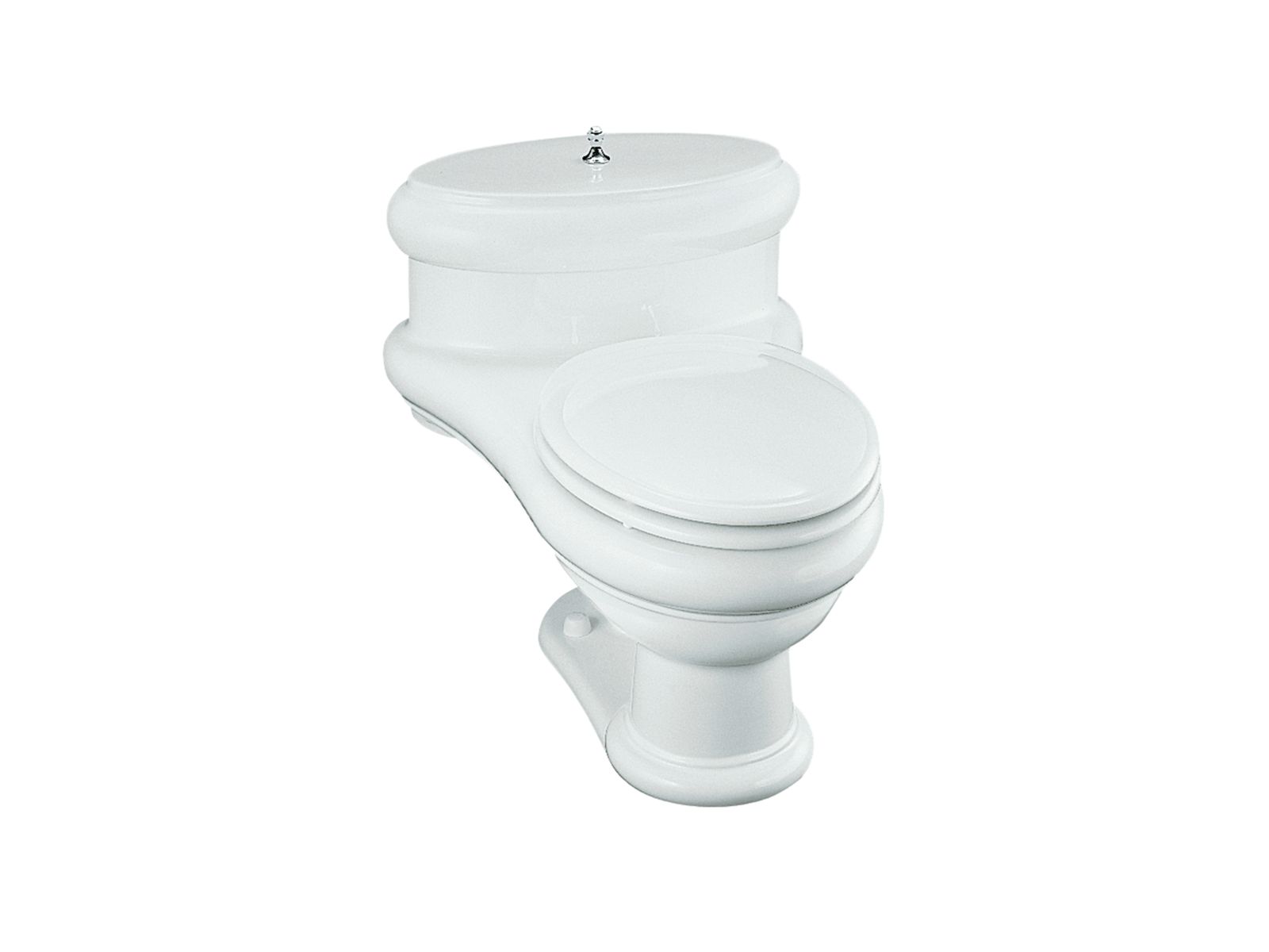 Revival(R) one-piece elongated toilet with Brushed Chrome lift knob and hinges, includes toilet seat and cover