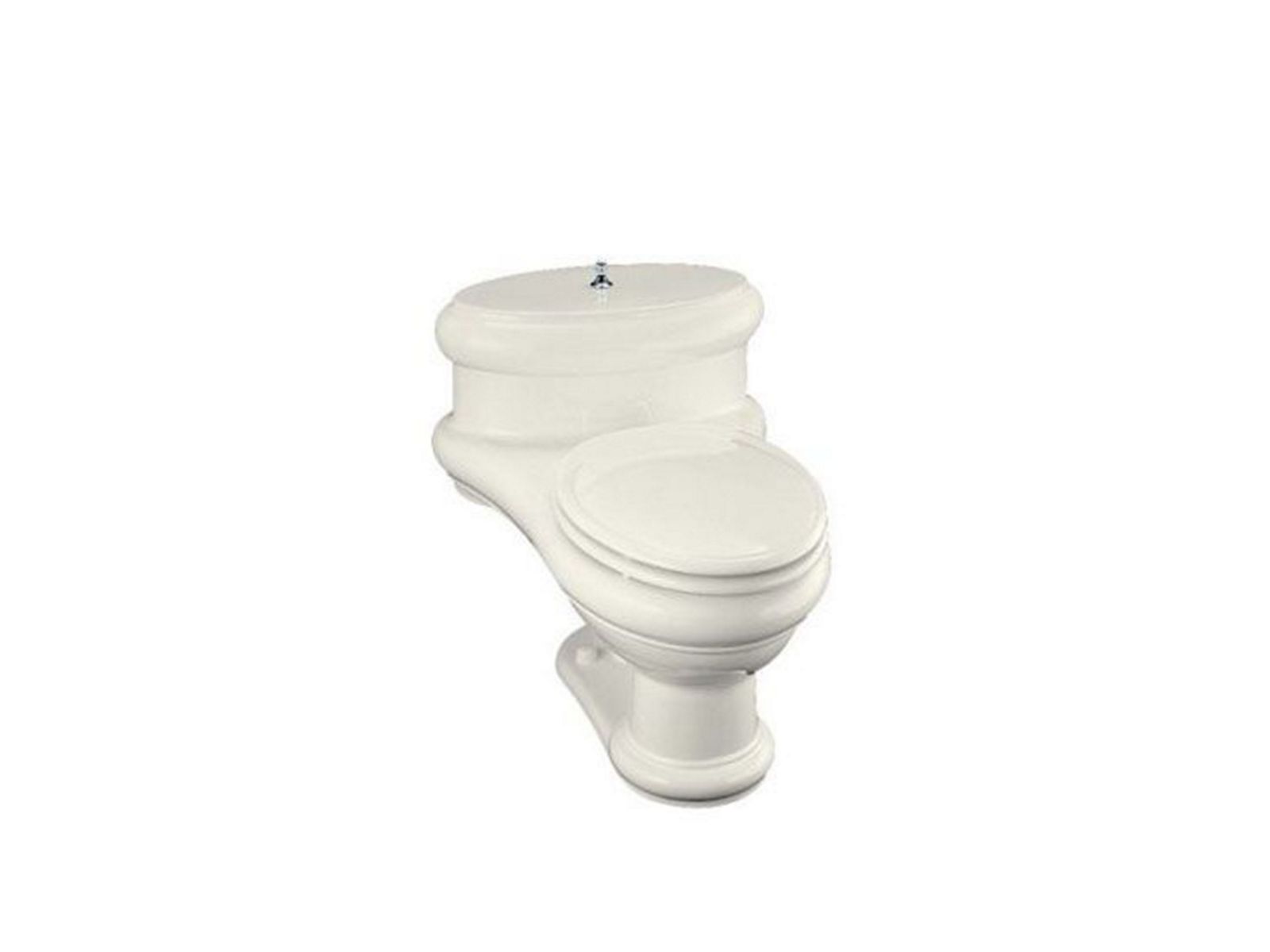 Revival(R) one-piece elongated toilet with Polished Chrome lift knob and hinges and toilet seat and cover