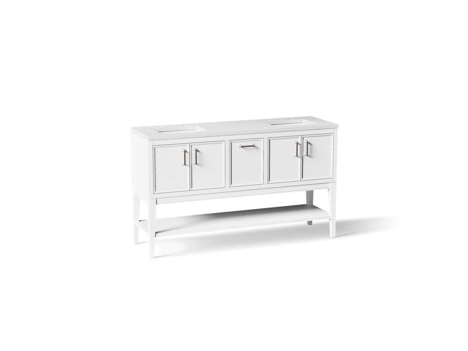 Winnow® 60" bathroom vanity cabinet with sinks and quartz top