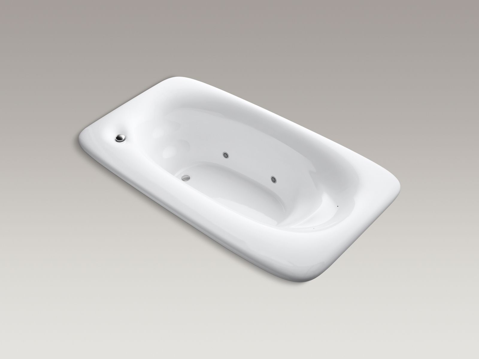 Fountainhead(R) VibrAcoustic 88" x 48" exposed-deck drop-in bath with left-hand overflow drain and chromatherapy