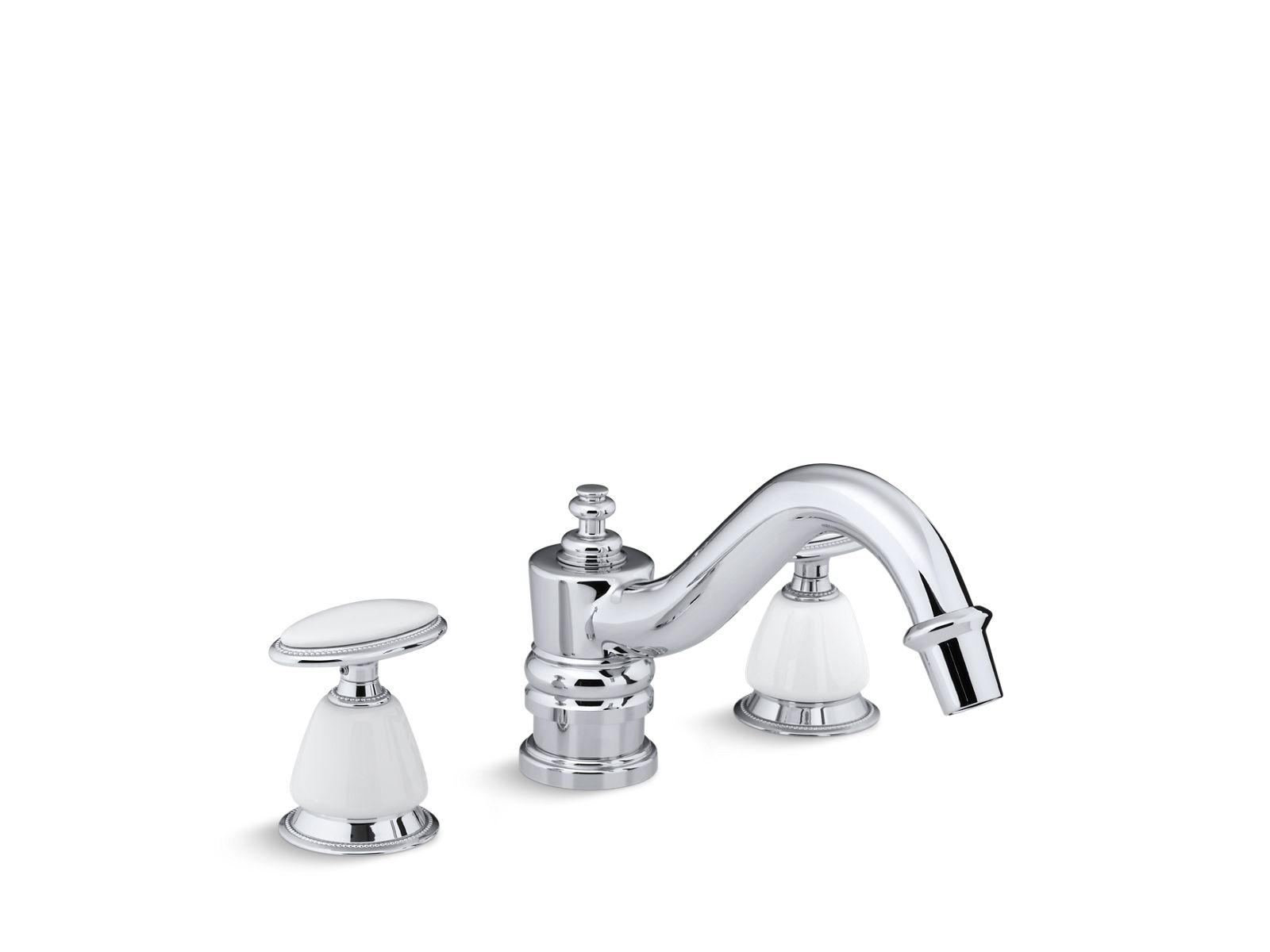 Antique Deck-mount high-flow bath faucet trim, requires ceramic handle insets and skirts, valve not included
