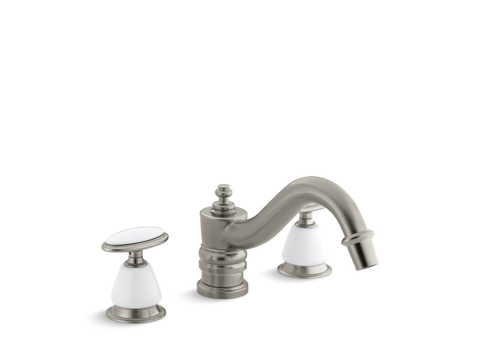 Antique Deck-mount high-flow bath faucet trim, requires ceramic handle insets and skirts, valve not included