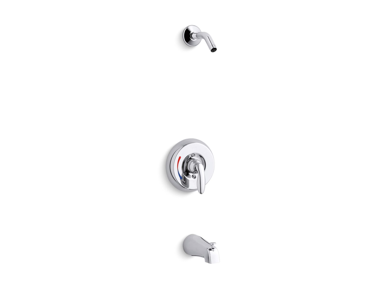 Coralais® Bath and shower valve trim with lever handle, red/blue indexing and NPT spout, less showerhead, project pack