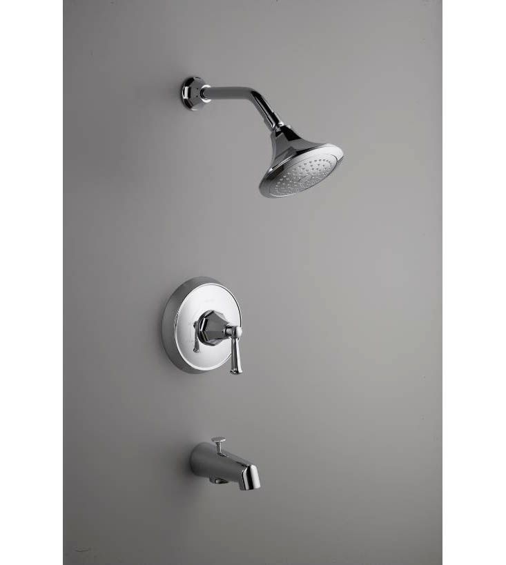 Memoirs(R) Rite-Temp(R) pressure-balancing bath and shower faucet trim with classic design and lever handle, valve not included
