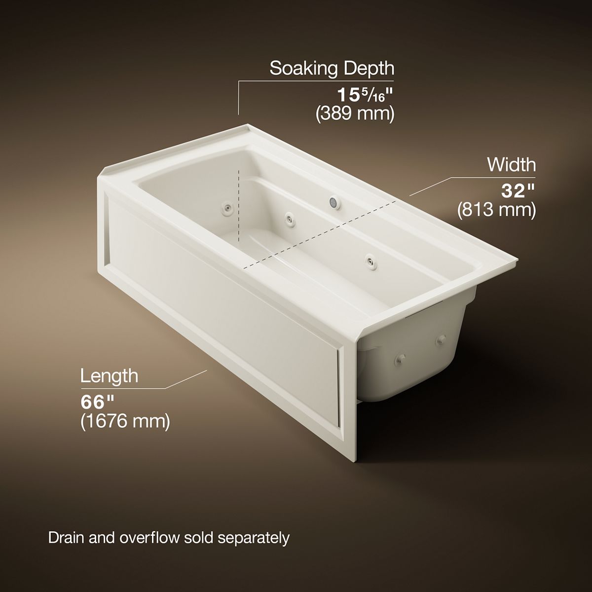 9706-archer-66-x-32-alcove-whirlpool-bath-with-bask-heated-surface-right-drain-18.jpg Archer® 66" x 32" alcove whirlpool bath with Bask® heated surface, right drain